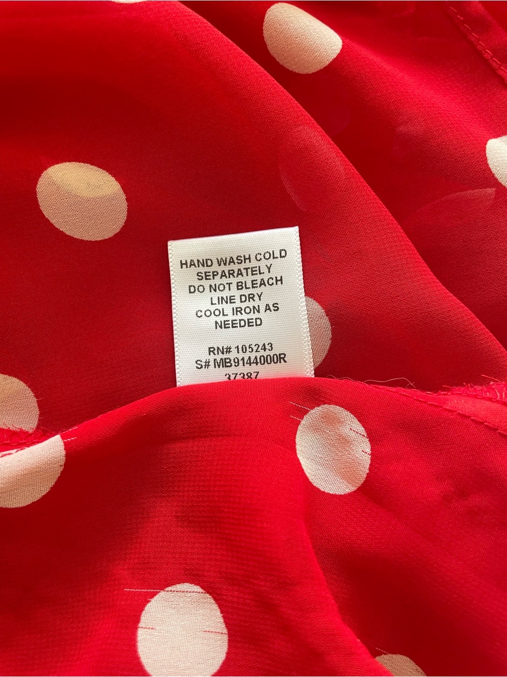Bobeau Red Polka Dot Ruffle Blouse Medium Sheer Tie Neck Top USA - Picture 8 of 10